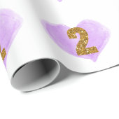 パープルハート金ゴールドグリッター2nd誕生日 ラッピングペーパー (ロールコーナー)