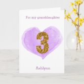 パープルハート金ゴールドグリッター3rdバースデーカード カード (黄色い花)