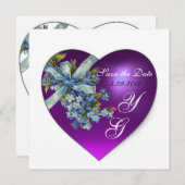 パープルハート フラワーモノグラム ホワイト 招待状 (正面/裏面)