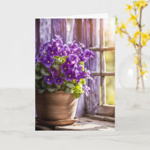 パープルバイオリーブインクレイポット誕生日 カード (黄色い花)