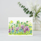 パープルバイオレットの水彩花 春の庭園 ポストカード (スタンド正面)