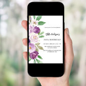 パープルバイオレットの花の誕生日 招待状