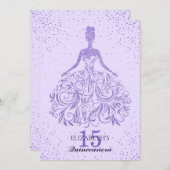 パープルバイオレットガーリーグリッタードレスキンセアニラ 招待状 (正面/裏面)