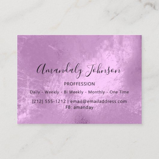 パープルバイオレットグリッター紙吹雪メイクアップアーティストVip 名刺 (裏面)