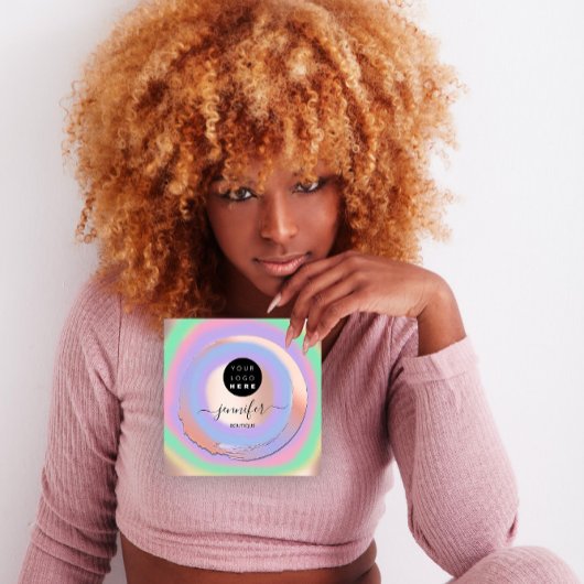 パープルバイオレットバラカスタムQRロゴショップ スクエア名刺