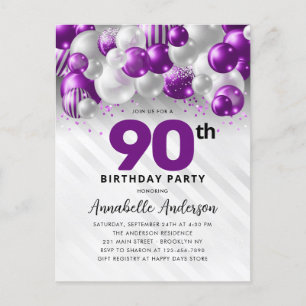 パープルバイオレットバルーングリッター90誕生日 ポストカード