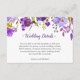 パープルバイオレットフラワーウェディング詳細受付 エンクロージャーカード