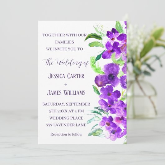 パープルバイオレットフローラボホサマー結婚ズ 招待状 (スタンド正面)