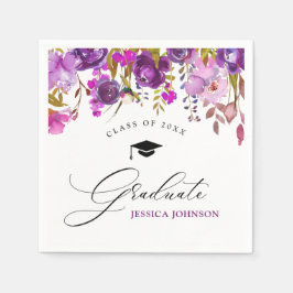 パープルバイオレットフローラモダンスタイル卒業パーティー スタンダードカクテルナプキン