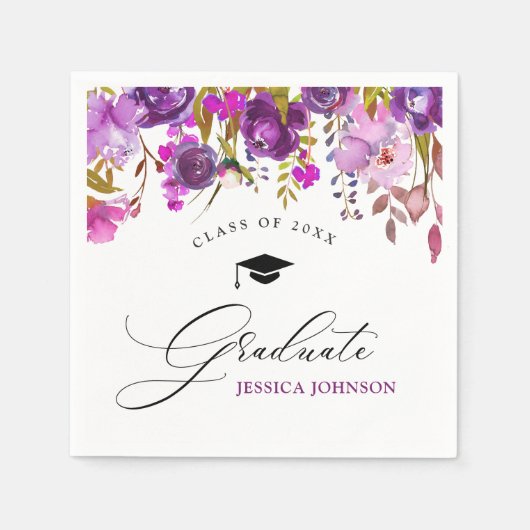 パープルバイオレットフローラモダンスタイル卒業パーティー スタンダードカクテルナプキン (正面)