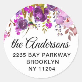 パープルバイオレットフローラ差出人住所封筒用シール ラウンドシール