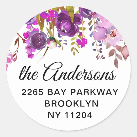 パープルバイオレットフローラ差出人住所封筒用シール ラウンドシール (正面)