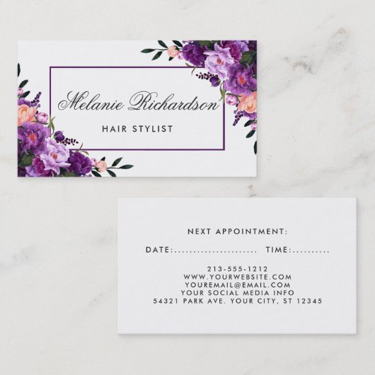 パープルバイオレットフローラ美容師アポイントメントGP 予約カード (正面/裏面)