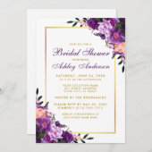 パープルバイオレットフローラ金ゴールドブライダルシャワー招待状 招待状 (正面/裏面)