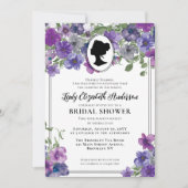 パープルバイオレット花模様リージェンシーエラブライダルシャワー 招待状 (正面)