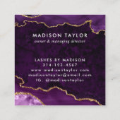 パープルバイオレット金ゴールドグリッター大理石アゲートモノグラム スクエア名刺 (裏面)