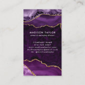 パープルバイオレット金ゴールドグリッター大理石アゲートモノグラム 名刺 (裏面)