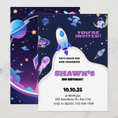 パープルバイオレット オーシャン スペース 誕生日 招待状 (正面/裏面)