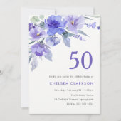 パープルバイオレット&ラベンダー50thバースデーパーティー 招待状 (正面)