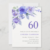 パープルバイオレット&ラベンダー60th誕生日パーティー 招待状 (正面)