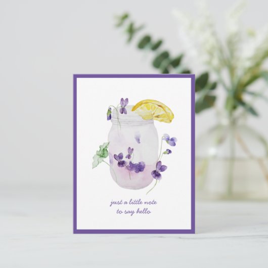 パープルバイオレット、レモネード メイソンジャー あなたのことを想って ポストカード (スタンド正面)