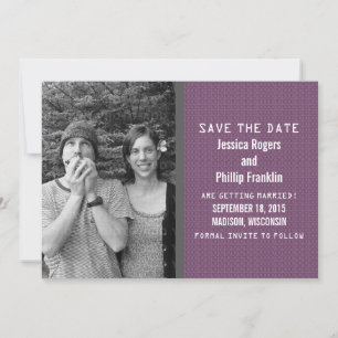 パープルバイナリーコード写真 Save the Date 招待状