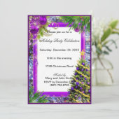 パープルバウブルズホリデーツリークリスマスパーティー招待状 招待状 (スタンド正面)