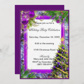 パープルバウブルズホリデーツリークリスマスパーティー招待状 招待状 (正面/裏面)