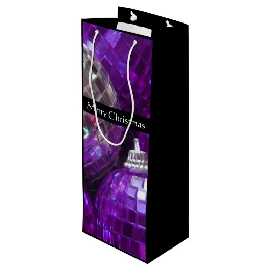 パープルバウブルズメリークリスマス抱き枕ワインブラック ワインギフトバッグ (裏面アングル)