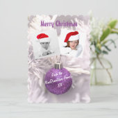 パープルバウブル写真テンプレートクリスマス シーズンカード (スタンド正面)