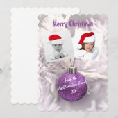 パープルバウブル写真テンプレートクリスマス シーズンカード (正面/裏面)
