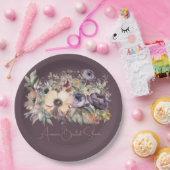 パープルバジルフローラブーケシャワー ペーパープレート (パーティー)