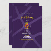 パープルバスケットボールシミニマルック結婚スポーツ 招待状 (正面/裏面)