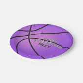 パープルバスケットボールバーシティフォントハッピーバースデー名 ペーパープレート (アングル)