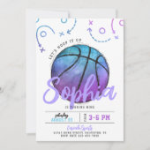 パープルバスケットボール誕生日招待状 招待状 (正面)