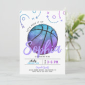 パープルバスケットボール誕生日招待状 招待状 (スタンド正面)