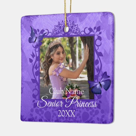パープルバタフパーソナライズされたオーナメントガールズクラブ セラミックオーナメント (左)