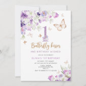 パープルバタフライの最初の誕生日 招待状 (正面)