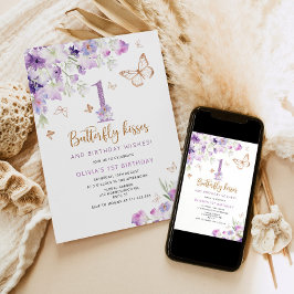 パープルバタフライの最初の誕生日 招待状