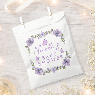 パープルバタフライウォーターカラーワイルドフラワーベビーショー フェイバーバッグ