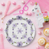 パープルバタフライウォーターカラーワイルドフラワーベビーショー ペーパープレート (パーティー)