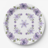 パープルバタフライウォーターカラーワイルドフラワーベビーショー ペーパープレート (正面)
