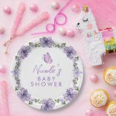 パープルバタフライウォーターカラーワイルドフラワーベビーショー ペーパープレート (パーティー)