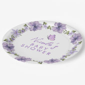 パープルバタフライウォーターカラーワイルドフラワーベビーショー ペーパープレート (アングル)