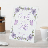 パープルバタフライウォーターカラーワイルドフラワーベビーショー 台座サイン (インサイチュ)