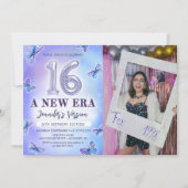 パープルバタフライエラス誕生日16th写真 招待状 (正面)