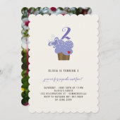 パープルバタフライカップケーキバースデーパーティー招待状 招待状 (正面/裏面)