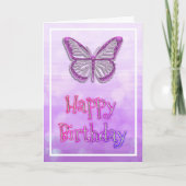 パープルバタフライガールズハッピーバースデー カード (正面)