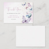 パープルバタフライガールベビーシャワーサンキューカード ノートカード (正面/裏面)