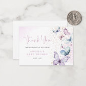 パープルバタフライガールベビーシャワーサンキューカード ノートカード (正面/裏面インサイチュ)